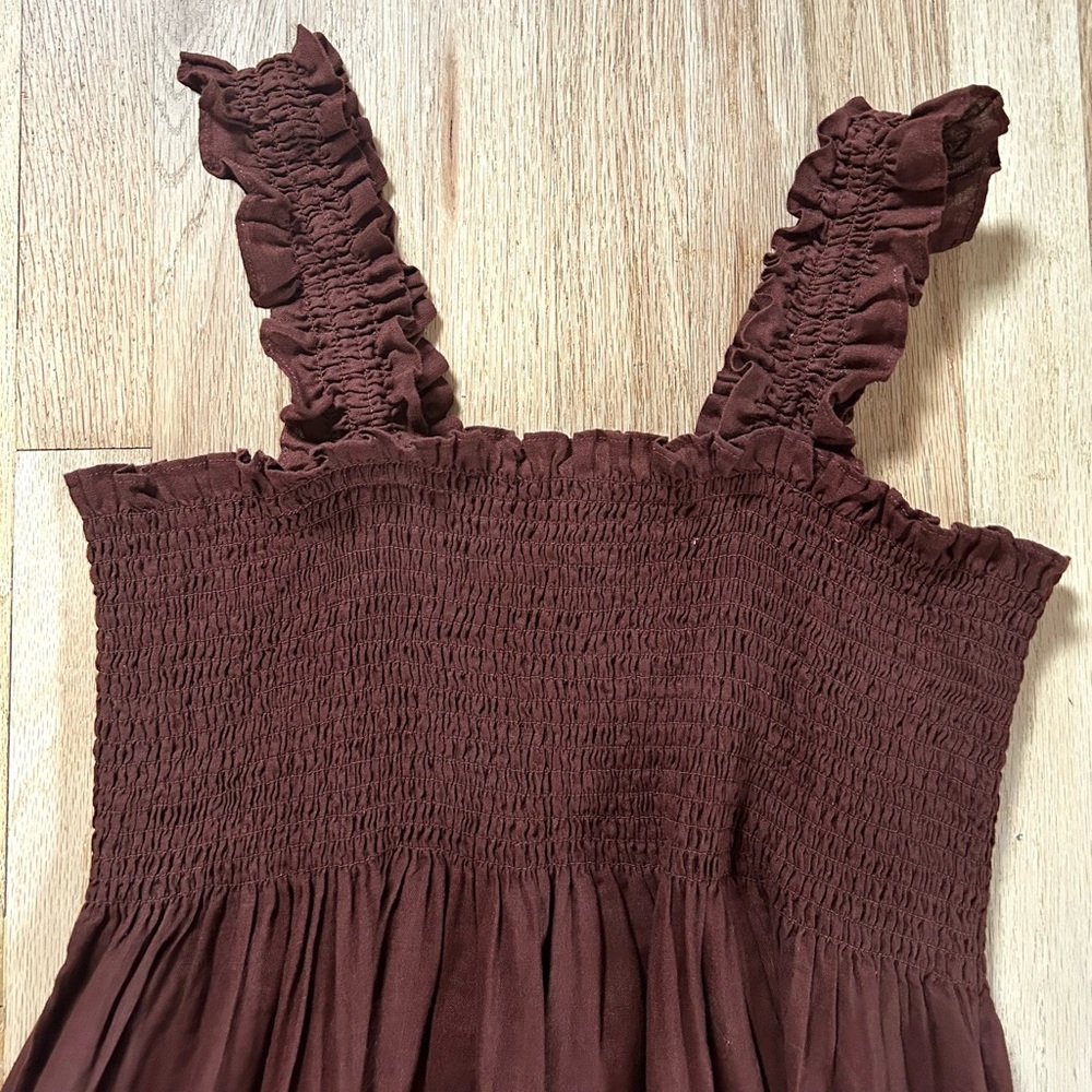 QUINCE european linen smocked midi dress chocolate brown nap dress size XL - Picture 10 of 15